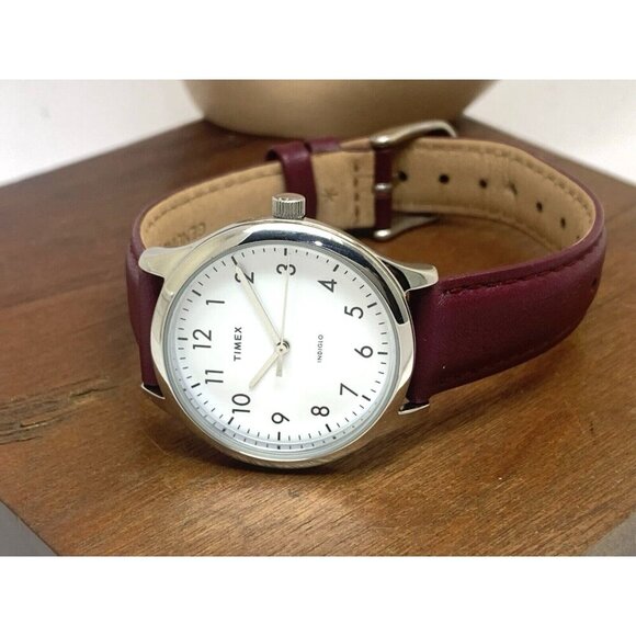 Timex Women's Watch TW2V36100 Indiglo Quartz Silver Dial Burgundy Leather 33mm - Picture 9 of 15